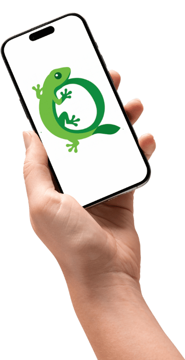 Hand holding a phone with the CaloriQuest app
